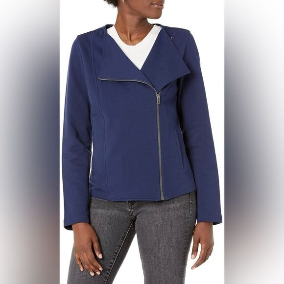Women’s Long Sleeve Knit Moto Jacket In Navy Size XS - Picture 1 of 5